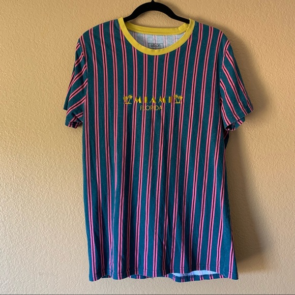Valor Collective Men’s Striped Green & Pink Miami Shirt - X-Large - Picture 2 of 8
